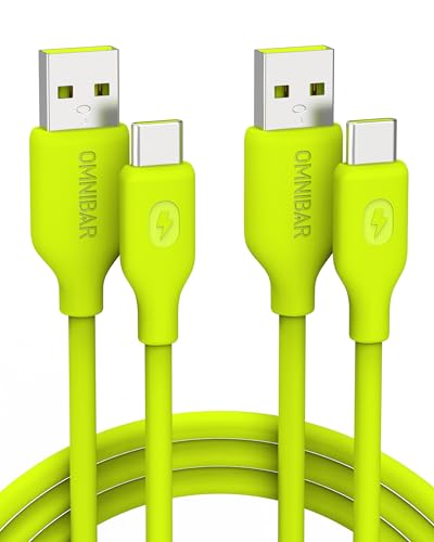 Omnibar Silicone USB A to USB C Cable (6FT, 2Pack), Car CarPlay Cable for iPhone 17 16 15 Pro Max Plus, Type C Charger Fast Charging Cord for Samsung S25 S24 AirPods Switch 2 PlayStation 5, Lime Green