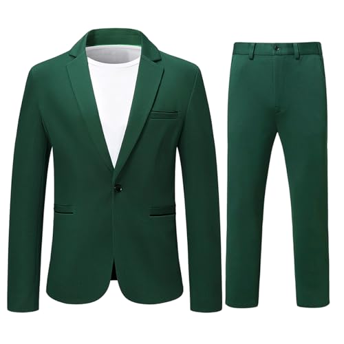 Allthemen Herren Anzug Stretch 2 Teilig Herrenanzug Slim Fit Business Hochzeitsanzug 1 Knopf für Männer Grün L