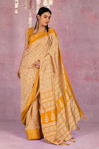 Image of MIRCHI FASHION Women's Cotton Blend Bagru Batik Blocks Printed Saree with Blouse Piece