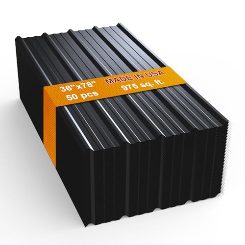 50 Pack PPGI Metal Roofing Panels, 78" x 36", 28 Gauge, 975 Sq. Ft. Coverage, Prepainted Galvanized Steel Sheets for Residential, Commercial, Pergolas, Gazebos, Fencing, and Patio Roofs(Black)