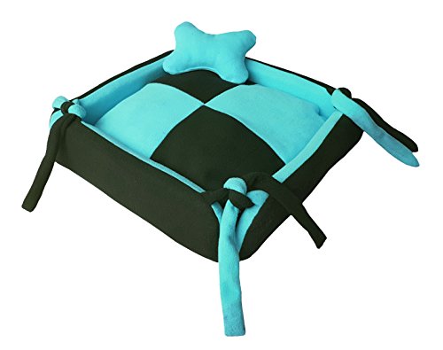 Image of Fluffy's Luxurious Dog /Cat Bed Square Shape Super Soft Foam Reversible Sky Blue & Black (Sky Blue, Medium)
