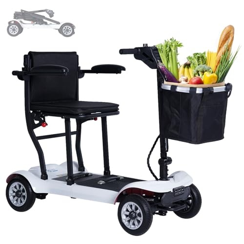 PAISEEC Lightweight Mobility Scooter for Adults & Seniors, 39.7 lbs Foldable Mobility Scooter, Powered Mobility Scooter with 2 Batteries, Airline Approved, Travel 18.6 Miles (White)