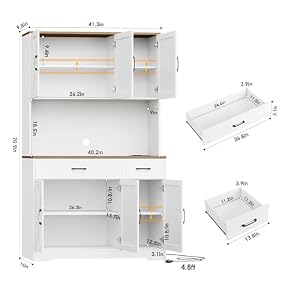 HOSTACK 71 Pantry Cabinet with Charging Station Tall Kitchen Pantry Storage Cabinet with Microwave Stand Farmhouse Kitchen Hutch Cabinet with Storage Drawers for Living Room Dining Room White