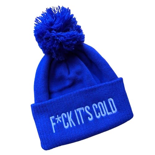 F*ck It's Cold - Bright Blue Thermal Bobble Hat. Wild Swimmer, Cold Water Swimming, Outdoor Swimmer Swim Buddy Amusing Gift.