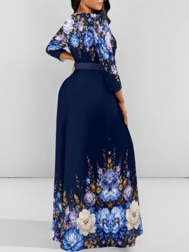 Image of Plus Size Maxi Dress for Women V Neck 3 /4 Sleeve Wrap Dress
