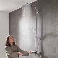 hansgrohe Crometta S - wassersparendes Duschsystem (EcoSmart) mit Thermostat, Regendusche (240 mm) mit Armatur, Handbrause (2 Strahlarten), Schlauch, Brausestange und Kopfbrause, Chrom, 27268000 – Ansicht 2