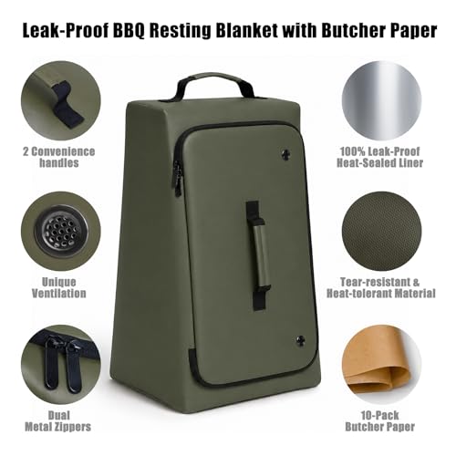 Image of BBQ Blanket for Resting Meat, 270 Opening Leak-Proof Insulated Meat Resting Bag with Butcher Paper, BBQ Brisket Blanket for Pork Shoulder /Steak /Turkey, Smoker Grilling Accessories Gifts for Men /Dad