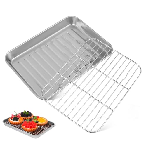 Hemobllo 2Sets Stainless Steel Baking Sheet with Wire Rack Baking Tray for Oven and Grill Non Stick Surface Capacity for Roasting Meats and Baking Cookies