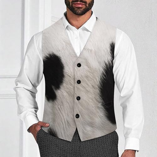 Black And White Cow Skin Men's Suit Vest Slim Fit V-Ncek Waistcoat Business Casual Vest2