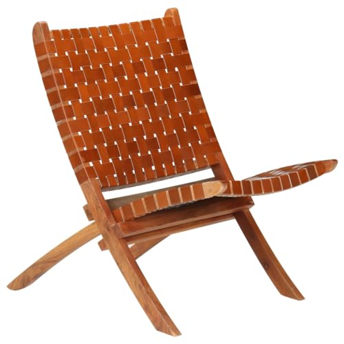 Genérico Silla Plegable con Rayas Cruzadas Cuero auténtico marrón,Mobiliario,Sillas,Taburetes y sillas plegables-246365