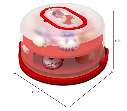 Round Cupcake Carrier - Cake Carrier with Handle and Lid - Cake Holder Stand Keeper - Dessert Serving Platter - Two Layer Portable Muffin Container Transporter
