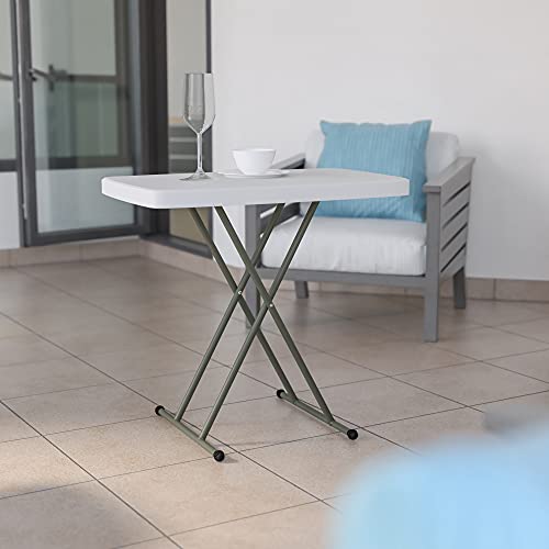 Flash Furniture Elon Folding Table - Granite White - Height Adjustable - 30 Inch - Tv Tray - Commercial Grade Laptop Table #TOP4
