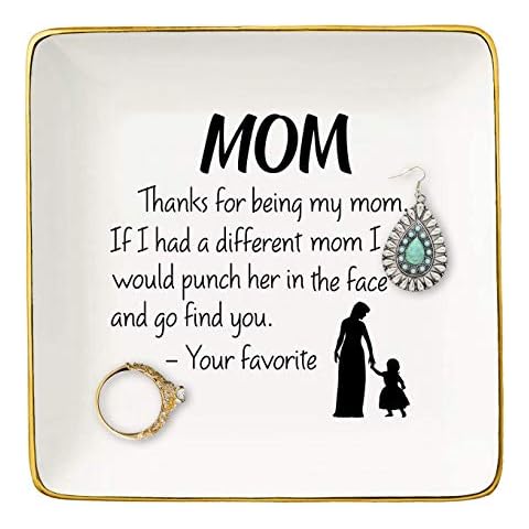 Mother's Day Gifts for Mom-Mother Gift from Daughter Son-Thanks for Being My Mom-Ring Dish GIfts,Mom Gift,Ceramic Jewelry Tray,Trinket Holder,Mother Appreciate Gift,Birthday Gift,Christmas Gift Cover