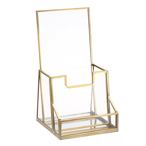 Présentoir Brochure SUMTree, Support de Brochure en Verre Doré de 10,2 cm pour Comptoir, avec Porte-Carte de Nom