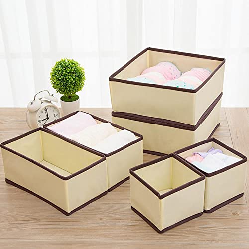 Image of House of Quirk Non-Woven Foldable Cloth Storage Box Closet Dresser Drawer Organizer Cube Basket Bins Containers Divider with Drawers for Clothing for Underwear,Bras,Socks,Ties,Scarve,Set of 6 (Beige)
