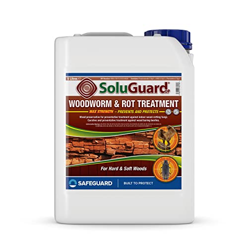 SAFEGUARD Soluguard Woodworm & Rot Treatment (5 Litre Clear) - Ready to Use, Solvent-free Preservative Woodworm Killer. HSE approved