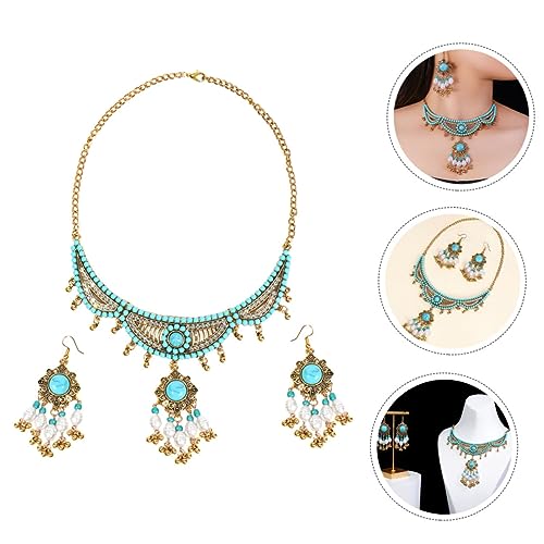 Joyas de moda de perlas collar y pendientes étnicos para mujer 4