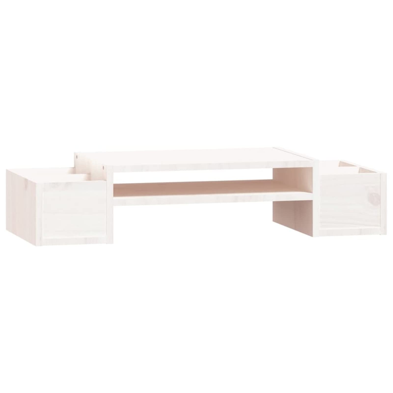 ShGaxin Stojak na monitor, stojak na ekran komputera, stojak na monitor biurko, akcesoria biurowe, akcesoria biurkowe, podstawa monitora, lite drewno sosnowe białe 70 x 27,5 x 15 cm