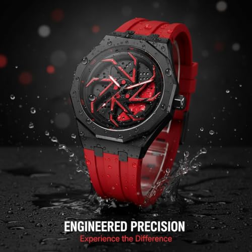 Image of IIK COLLECTION Men's Car Wheel Watch with Spinning Car Rim Hub Design with Silicon Strap|| Analog | Quartz Movement|| Water Resistant, Scratch Resistant