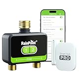 RAINPOINT Bewässerungscomputer WLAN 2 Ausgänge, Messing-Einlass und -Auslass, Automatische Garten Bewässerungsuhr mit App/Sprachsteuerung, WLAN Bewässerungssystem für Gewächshaus Garten