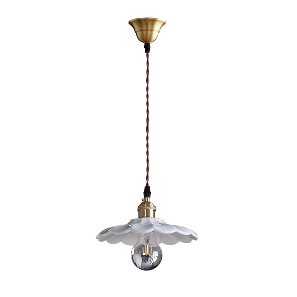KXEcoLife Nordic Ceramic Pendant Light White Flower Hanging Lamp Shade Brass Ceiling Lamps Modern Island Lighting for Living Room Bedroom Kitchen Cafe Bar