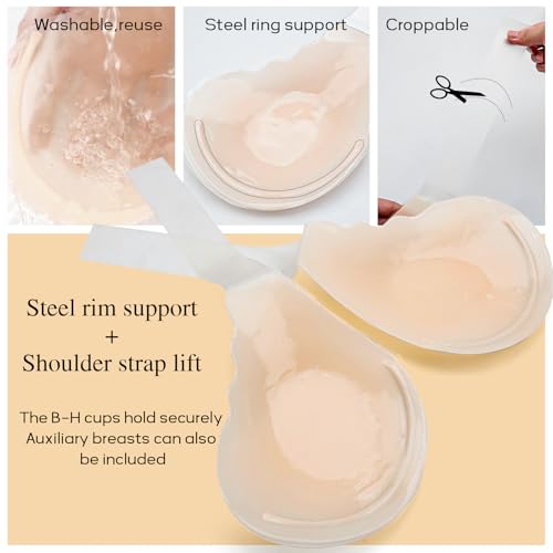 Image of Invisible Lift Sticky Bra for Large Breasts - Women's Seamless Backless Strapless Push Up Adhesive Silicone Bra