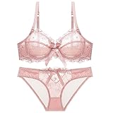Sencylife Sheer Lace See Through Bras for Women Sexy Transparent Unlined Underwire Bra and Panty Set Lightcoral 36B