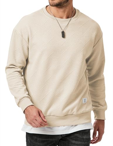 Elegancity Herren Sweatshirts Langarm Pullover Casual Einfarbig Langarmshirts Basic Frühling Herbst Hoodie Pullover mit Textur,Aprikose XL