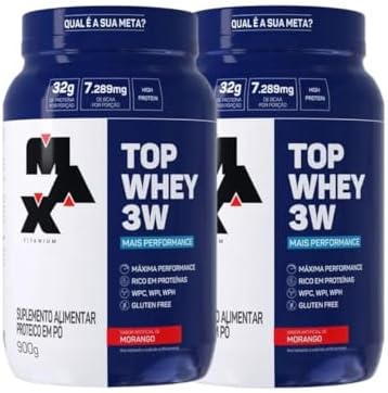 Kit 2x Top Whey 3w Mais Performance 900g Morango - Max Titanium