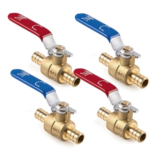VANCOCO 1/2 PEX Ball Valve 4-Pack - Lead-Free Brass PEX Shut Off Valve 1/2 inch for Pex Fittings Hot/Cold Water (2 Red/2 Blue)