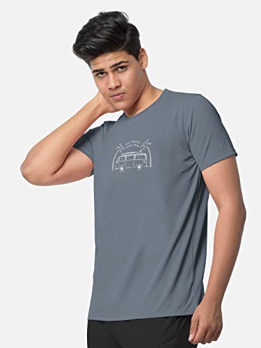 Image of BULLMER Black Trendy Typographic Printed Round Neck Half Sleeve Tshirt for Men