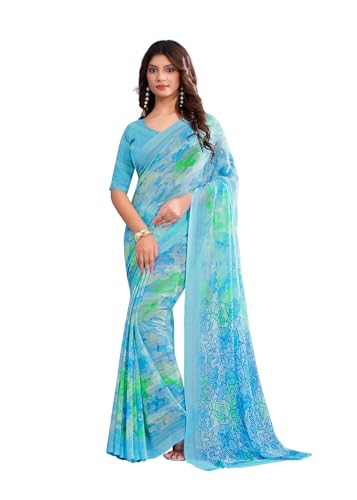 Image of Jaanvi fashion Women's Georgette Saree with Unstitched Blouse Piece