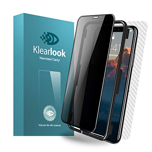 Klearlook Privacy Glass Screen Protector for iPhone X/iPhone XS with Install Tool, (Full Coverage) (Case-Friendly) Anti-Spy/Anti-Peeping Tempered Glass Screen Cover + Carbon Fibre Rear Skin Sticker