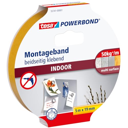 Ruban de montage double face intérieur tesa Powerbond 5m adhésif fixation murale permanente