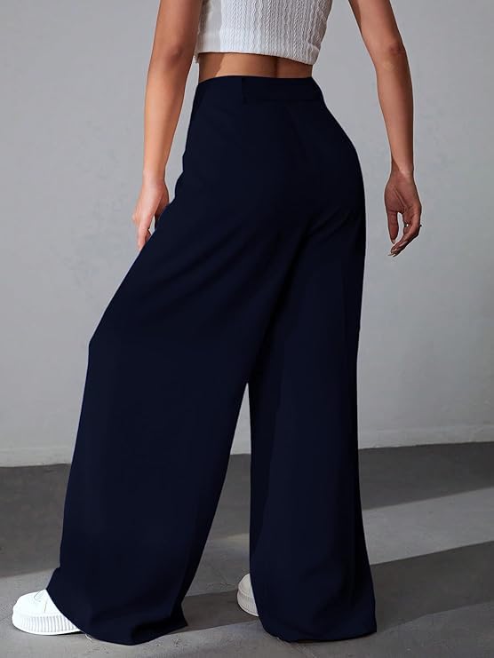 Image of GRECIILOOKS Women High Rise High Waist Trousers Flared Korean Style Formal Pants| Elegant Workwear for Office, College & Events (Available in Plus Size)