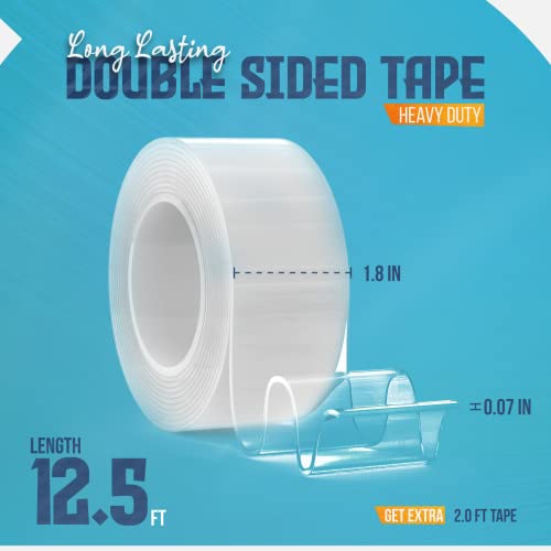Freezium Double Sided Tape Heavy Duty For Crafts - Nano Tape 1.8 Inch X 12.5Ft For Long Lasting Adhesion. Multi-Purpose Extra Wide Double Sided Mounting Tape For Metal, Glass, Photo Frames And More #TOP1