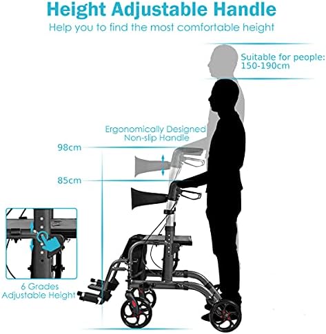 COSTWAY Folding Rollator Walker, Wheeled Walking Frame with Seat, Brake, Adjustable Handle, Cane Holder and Storage Bag, Lightweight Mobility Aid for Elderly Handicapped (Black)