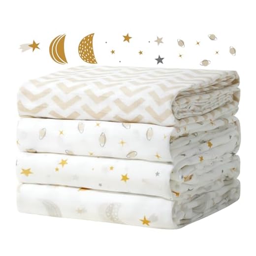 Momcozy Muslin Swaddle Blankets, 4-Pack Breathable and Skin-Friendly Receiving Blankets, Best Wishes Swaddle Blanket Shower Gifts & Baby Registry Essentials, Large 47"x47", Stellar Orbit