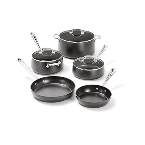 All-Clad HA1 Hard Anodized Nonstick Pots and Pans Set Non Stick Cookware Sets, Oven Broiler Safe 500F, Black