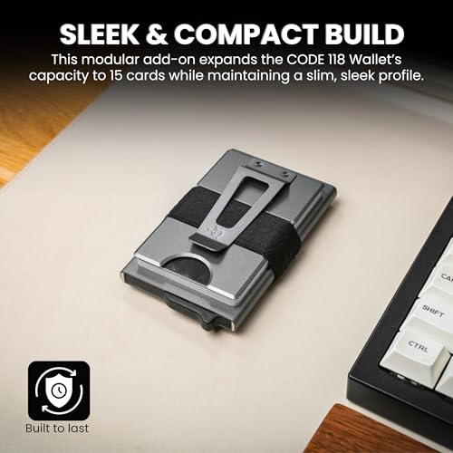 Image of Code 118 Modular Backplate Cash Clip - Slim Minimalist Money Clip for Men - RFID Blocking Aluminum Modular Add-On, Wallet Accessory Expands Storage for Card & Cash, Wallet not Included (Grey Aluminum)