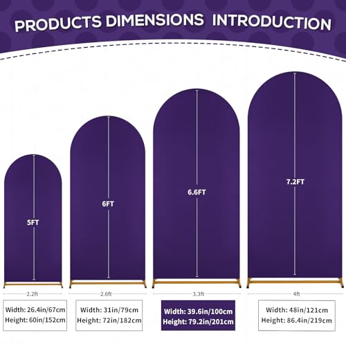 Image of SoarDream Purple Wedding Arch Backdrop Cover 6.6FT Spandex Fitted Purple Photo Arch Covers Round Top Chiara Arches Backdrop Cover Fabric for Baby Shower Balloon Party Decoration