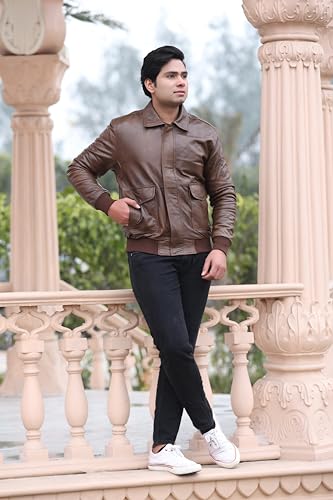 Image of Genuine Leather Jacket for Men | Vikram Bomber Jacket in Black & Brown