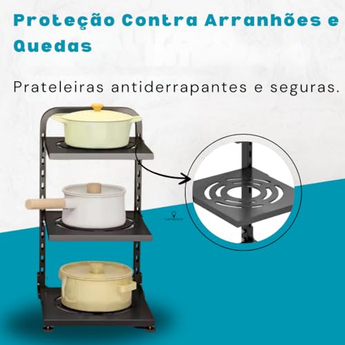 Suporte Organizador de Panelas e Tampas com Altura Ajustável – Rack de Cozinha, Estante Multifuncion
