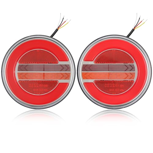 SPARKMOTO Pilotos Traseros LED Redondos Para Remolque - Impermeables, 12v/24v, 4 Funciones - Compatibles Con Tractor, Camión, Caravana - Homologados y Sumergibles