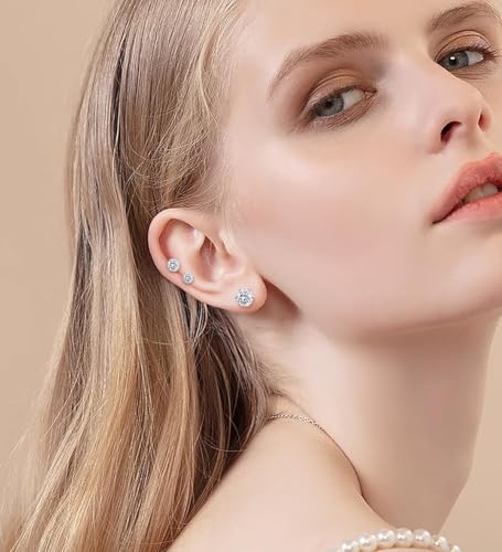 VOLUKA Cubic Zirconia Stainless Steel Screw Flat Back Earring - Hypoallergenic Stud Earrings for Women & Men - 316L Titanium CZ Stud Earrings for Nickel-Free, Trendy & Elegant3