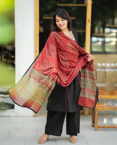 Image of GoSriKi Women's Rayon Viscose Printed Straight Kurta with Pant & Dupatta