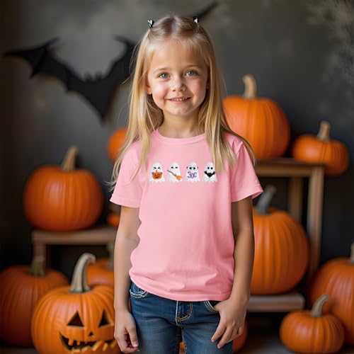 BOUTIKOME Halloween Shirts for Kid Girls Boys Cute Embroidery Ghosts T-Shirt Spooky Season Tees Short Sleeve Top Fall Outfit3