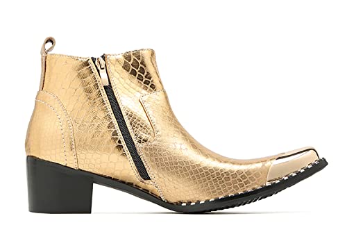 Santimon Mens Chelsea Boots Party Dress Casual Genuine Leather Beaded Zipper Metal Square Toe Ankle Boots Fashion Prom Wedding Tuxedo Western Ballroom Disco Cowboy Chukka Boots for Mens3