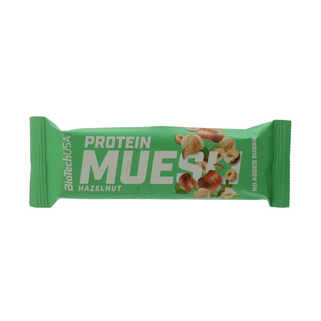 BioTechUSA Protein Muesli, Barre de céréale ayant une teneur élevée en protéines, avec des vitamines, des minéraux, 28 * 30 g, Noisette