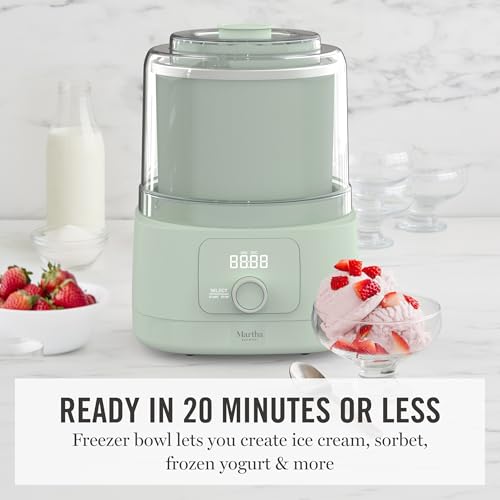 Image of Martha Stewart Ice Cream Maker, 2 Quart Double-Insulated Freezer Bowl, Sorbet & Frozen Yogurt, Ready in 20 Minutes, Mix-Ins Chute, Easy to Clean, Honeydew Green